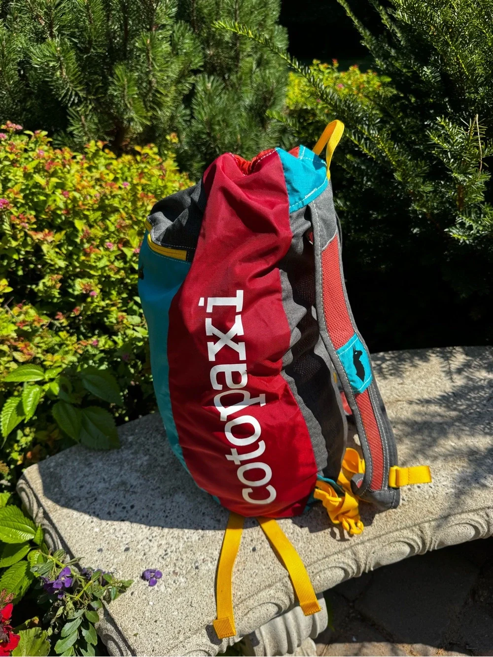 cotopaxi Luzon 18L Teal, Gray & Red Drawstring Daypack with Yellow Accents